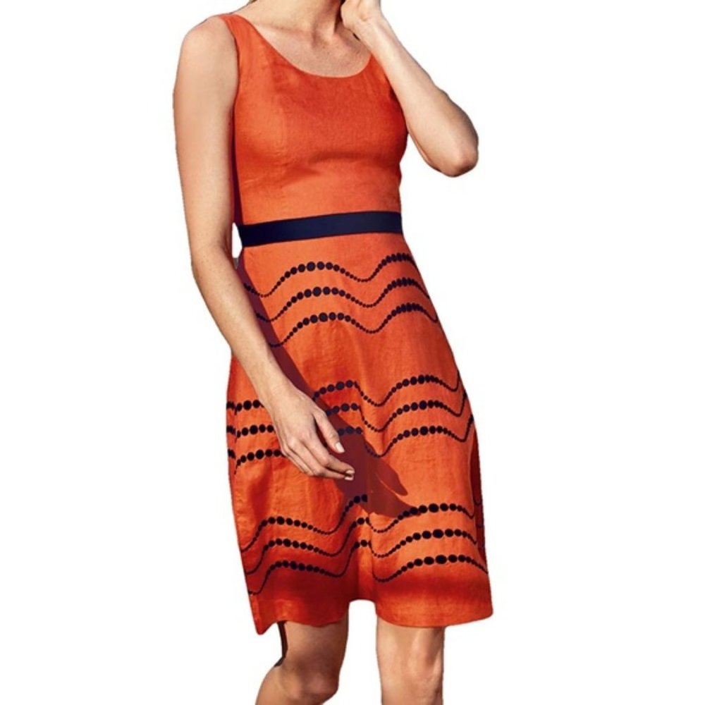 Boden Linen Fit and Flare  Embroidered Dress, Size 4P